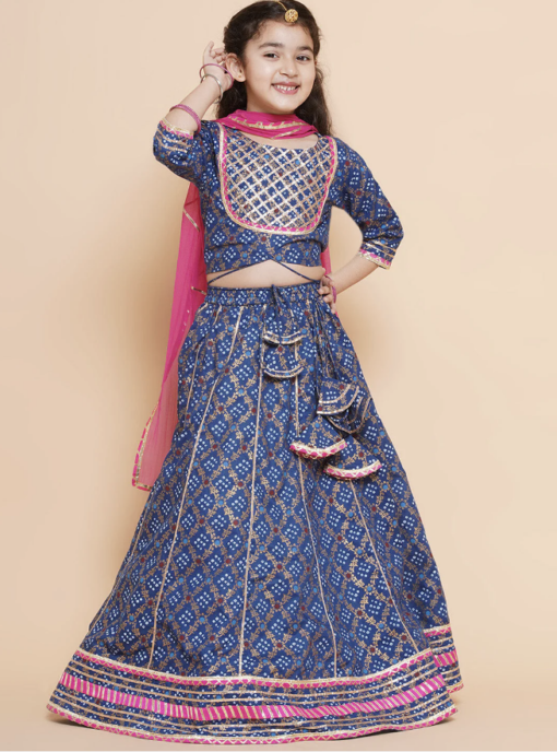 Blue & Pink Lehenga & Blouse With Dupatta - Image 5